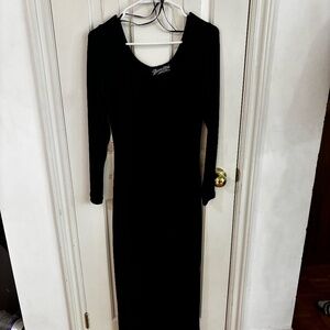 y2k black slinky scoop neck dress